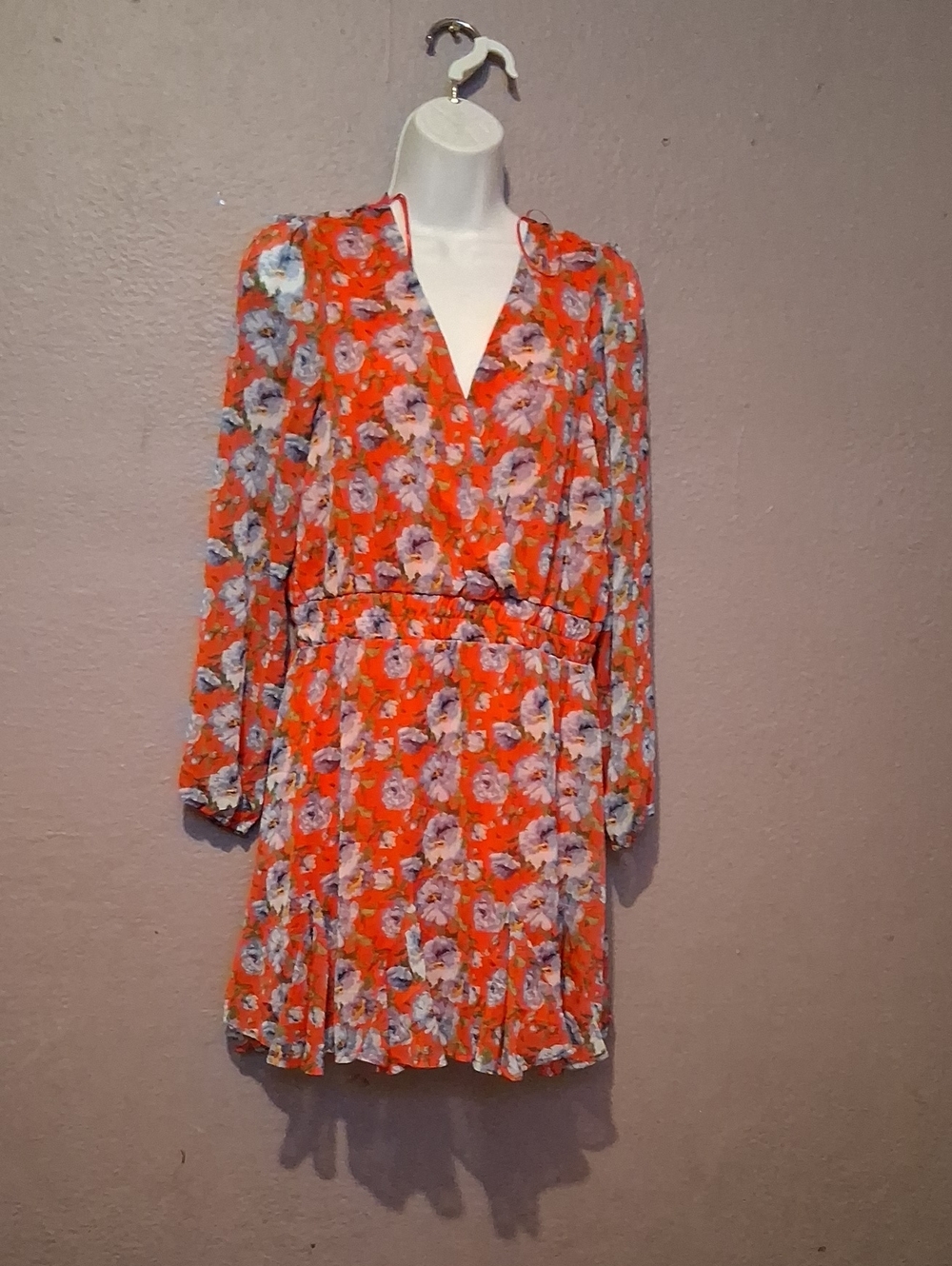 miami Orange Floral Long-Sleeve V-Neck Dress